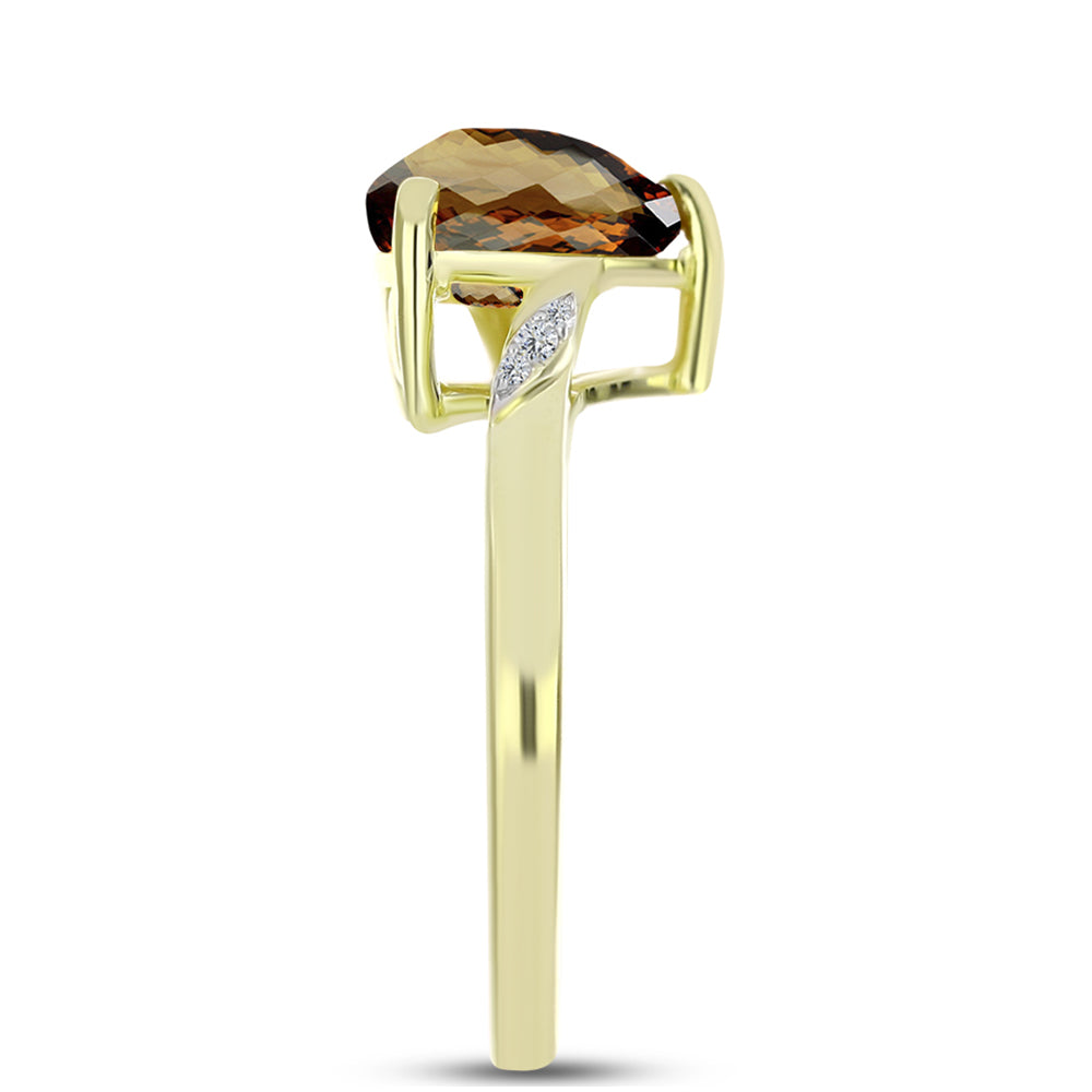 Anel de Prata com Banho de Ouro com Quartzo Cognac e Topázio Branco 4 