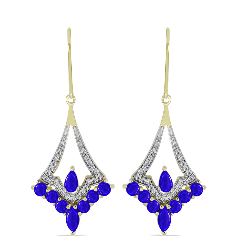 Brincos de Prata com Banho de Ouro com Ágata Azul e Topázio Branco