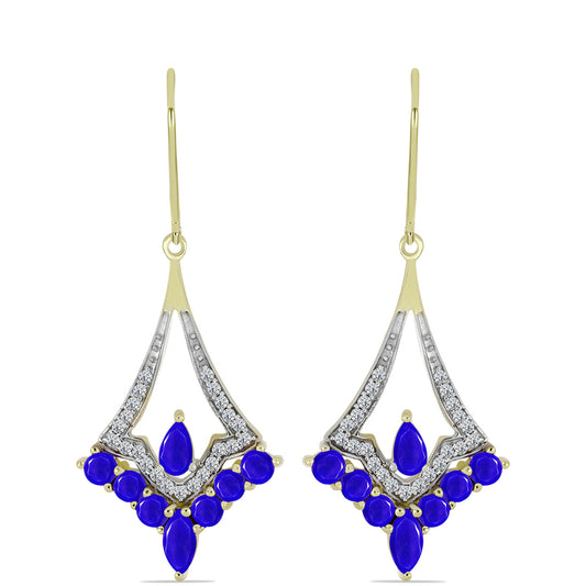 Brincos de Prata com Banho de Ouro com Ágata Azul e Topázio Branco