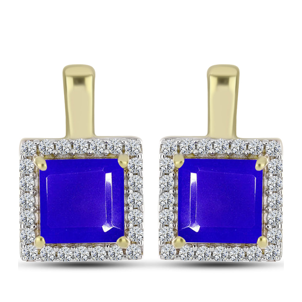 Brincos de Prata com Banho de Ouro com Ágata Azul e Topázio Branco