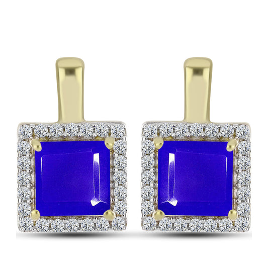 Brincos de Prata com Banho de Ouro com Ágata Azul e Topázio Branco
