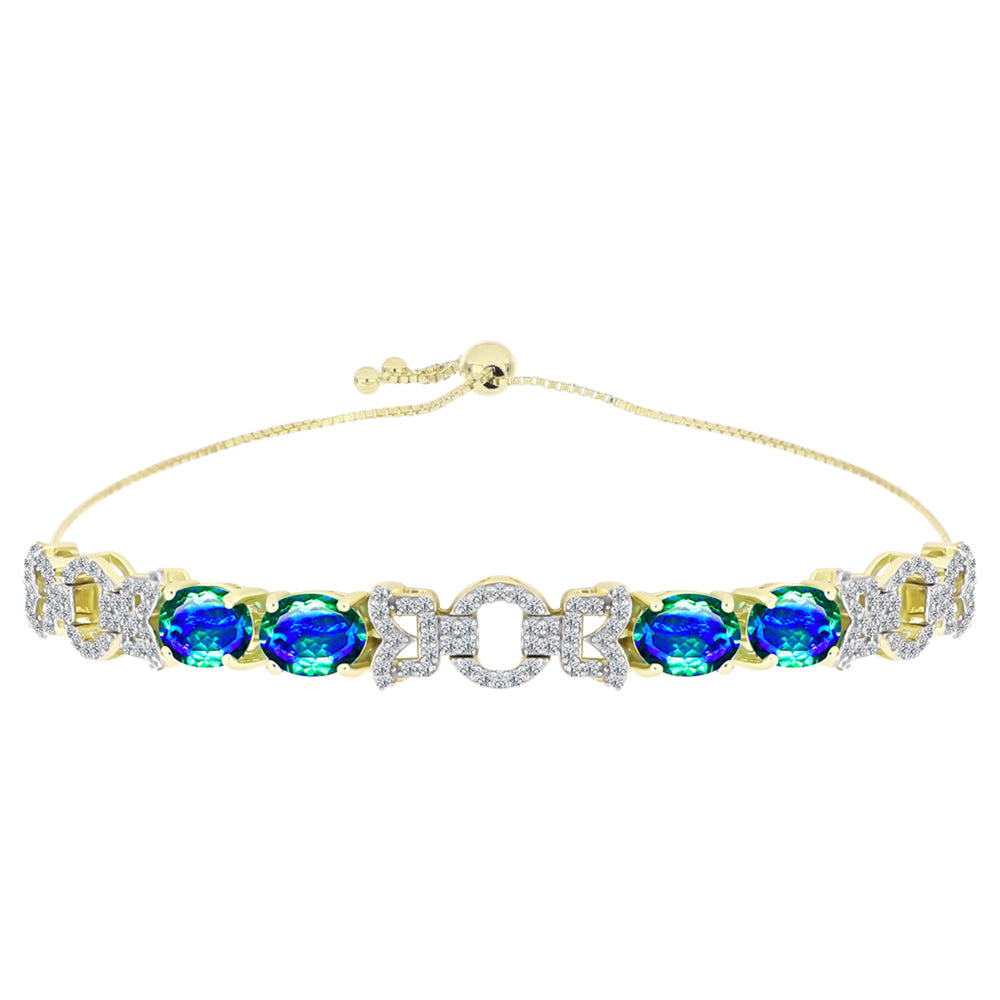 Pulseira de Prata com Banho de Ouro com Quartzo Pavão e Topázio Branco  Contraste: Cabeca de Veado (800) 1 