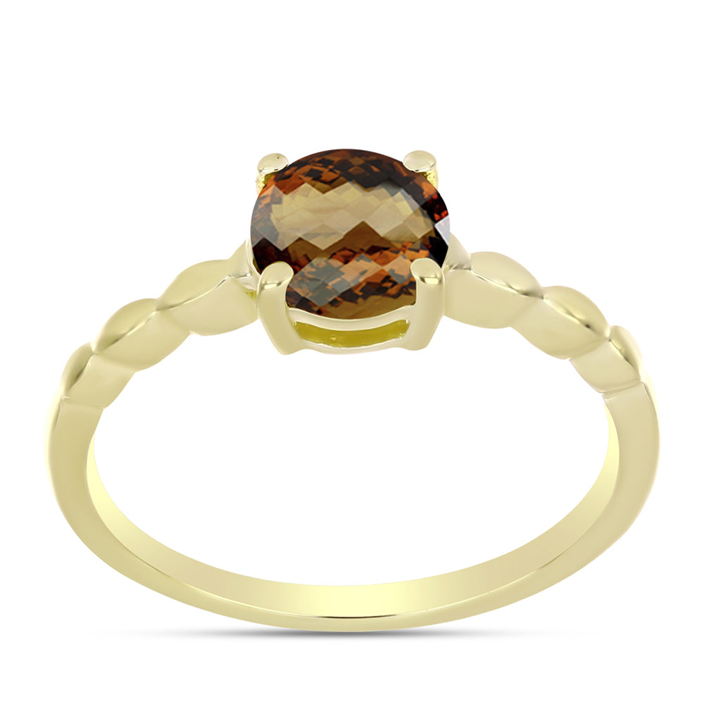 Anel de Prata com Banho de Ouro com Quartzo Cognac