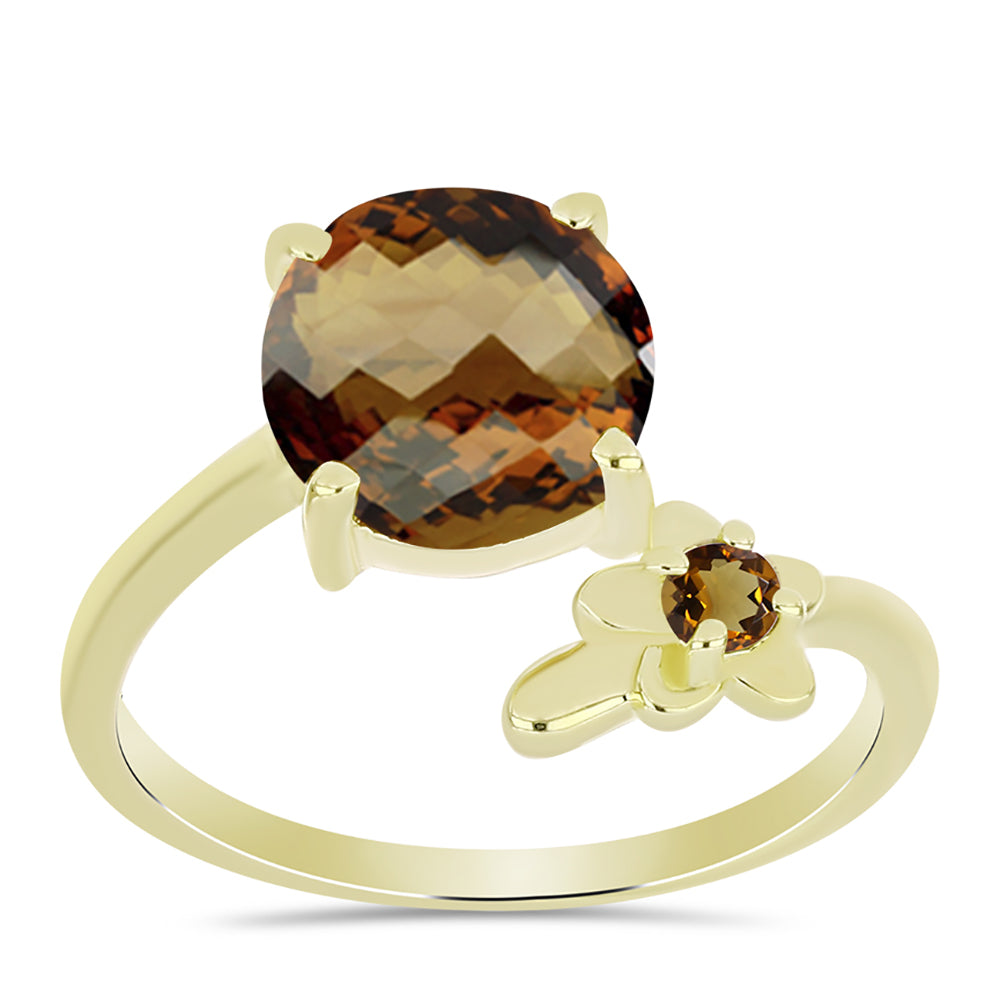 Anel de Prata com Banho de Ouro com Quartzo Cognac
