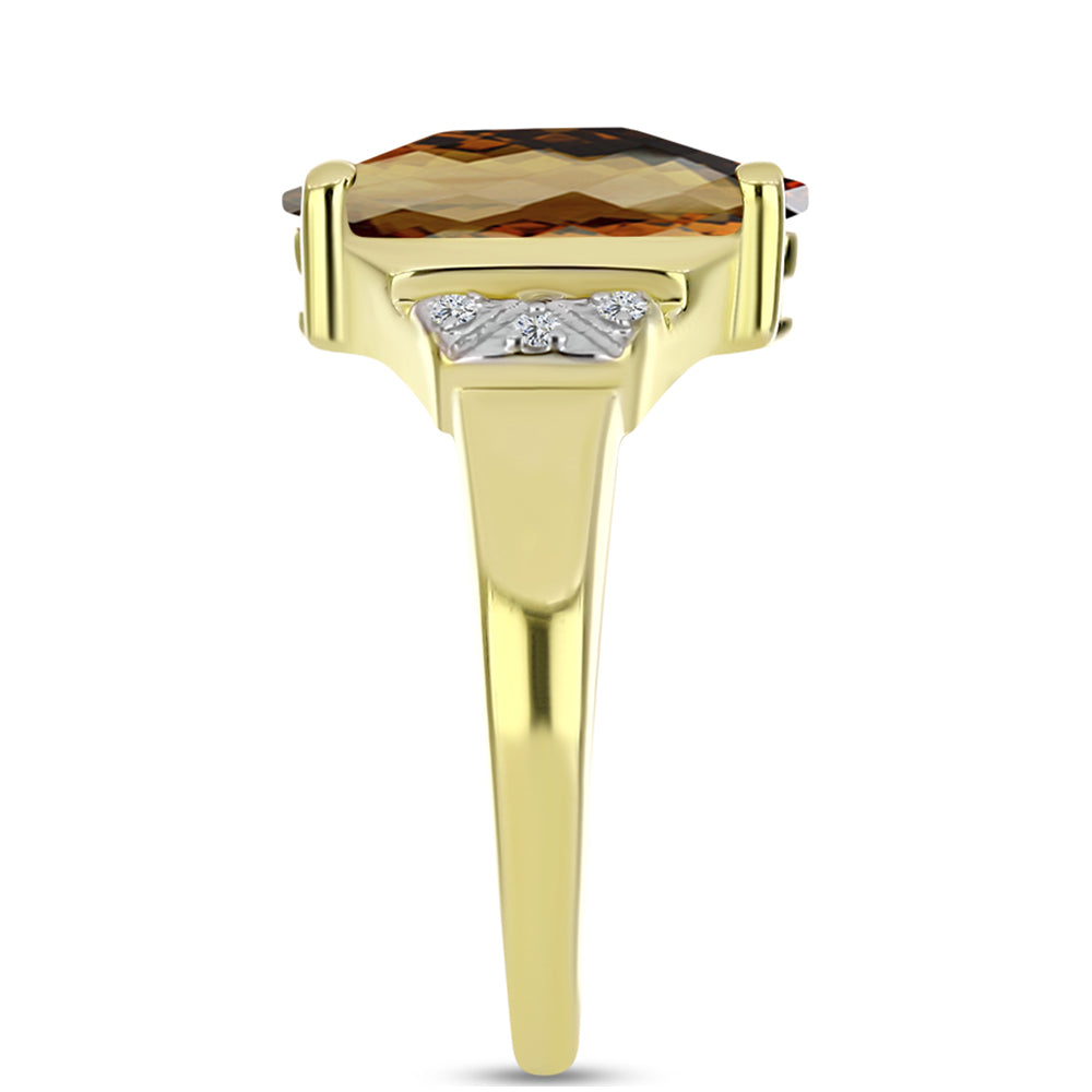 Anel de Prata com Banho de Ouro com Quartzo Cognac e Topázio Branco  Contraste: Cabeca de Veado (800) 4 