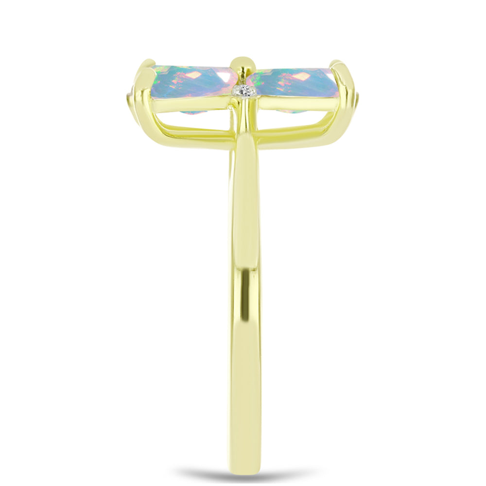 Anel de Prata com Banho de Ouro com Opala Welo e Topázio Branco  Contraste: Cabeca de Veado (800)