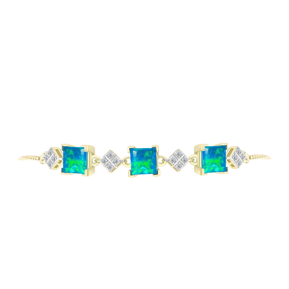 Pulseira de Prata com Banho de Ouro com Opala Azul Paraib da Etiópia e Topázio Branco  Contraste: Cabeca de Veado (800)
