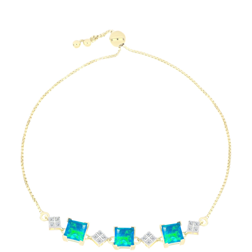 Pulseira de Prata com Banho de Ouro com Opala Azul Paraib da Etiópia e Topázio Branco  Contraste: Cabeca de Veado (800)