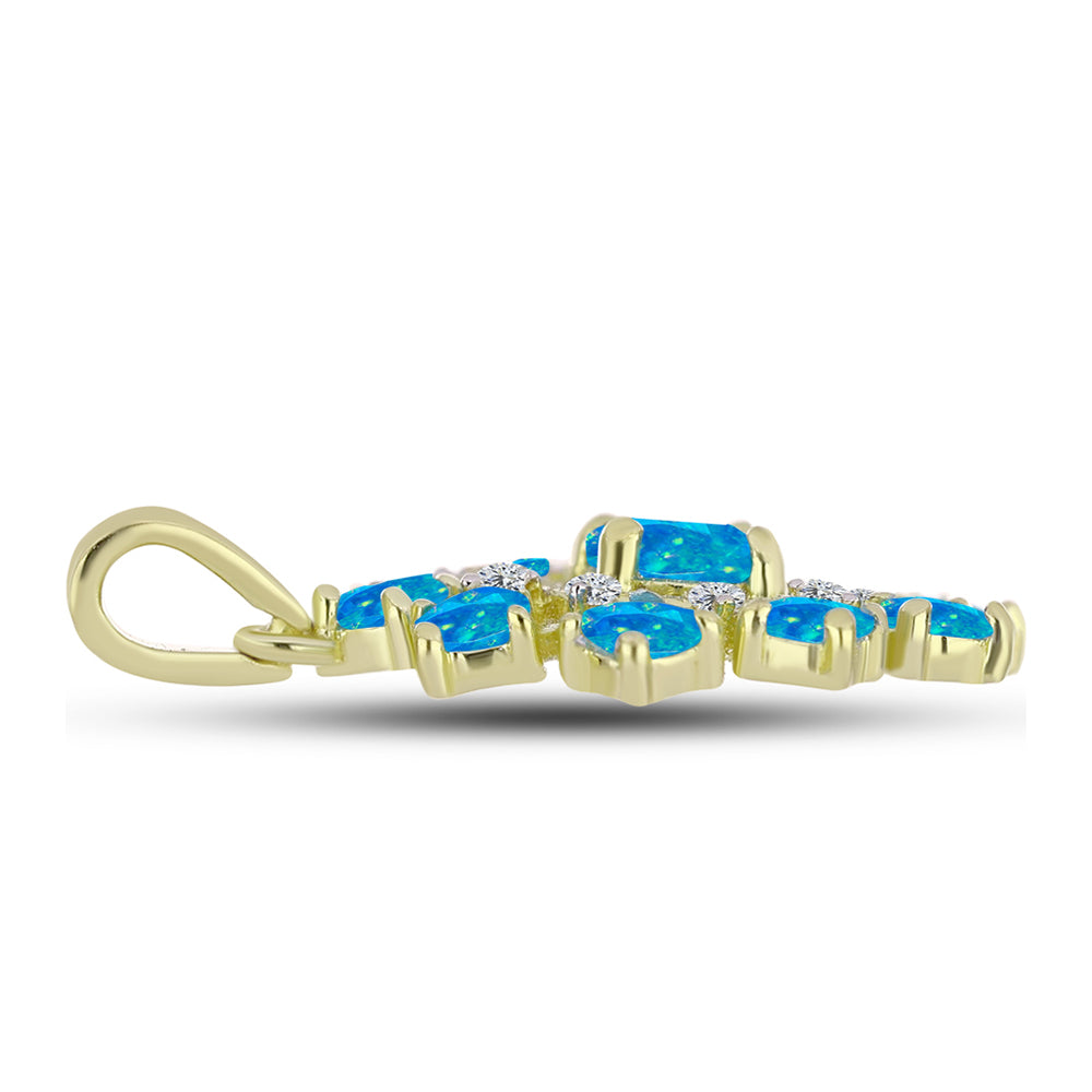Pendente de Prata com Banho de Ouro com Opala Azul Paraib da Etiópia e Topázio Branco