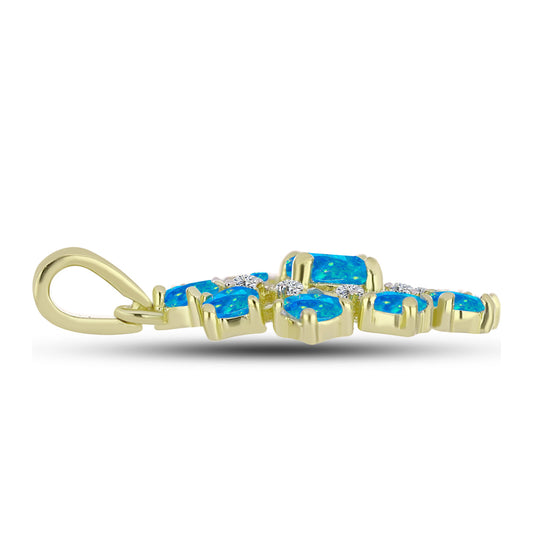 Pendente de Prata com Banho de Ouro com Opala Azul Paraib da Etiópia e Topázio Branco