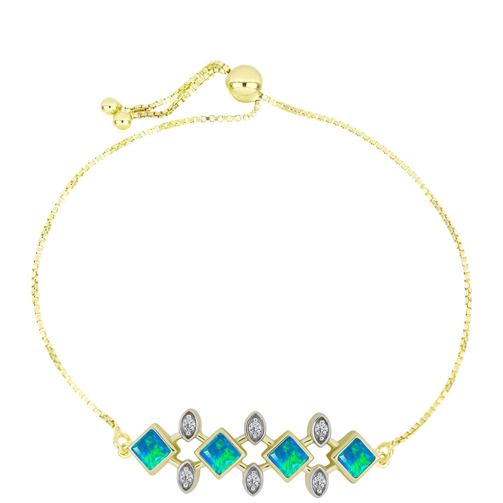 Pulseira de Prata com Banho de Ouro com Opala Azul Paraib da Etiópia e Topázio Branco  Contraste: Cabeca de Veado (800)