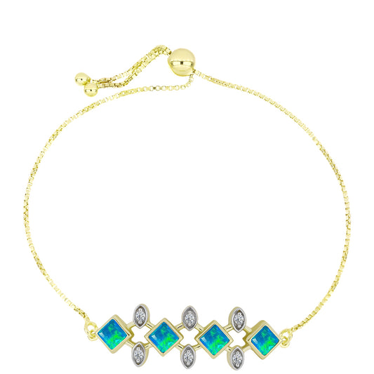 Pulseira de Prata com Banho de Ouro com Opala Azul Paraib da Etiópia e Topázio Branco  Contraste: Cabeca de Veado (800)