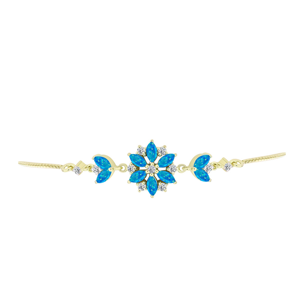 Pulseira de Prata com Banho de Ouro com Opala Azul Paraib da Etiópia e Topázio Branco  Contraste: Cabeca de Veado (800)
