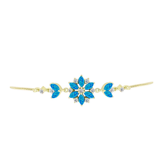 Pulseira de Prata com Banho de Ouro com Opala Azul Paraib da Etiópia e Topázio Branco  Contraste: Cabeca de Veado (800)