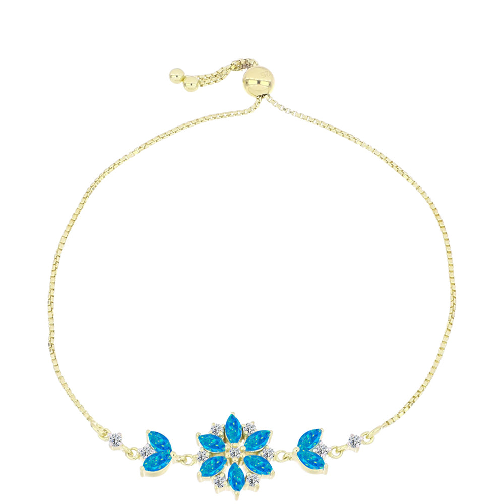 Pulseira de Prata com Banho de Ouro com Opala Azul Paraib da Etiópia e Topázio Branco  Contraste: Cabeca de Veado (800)