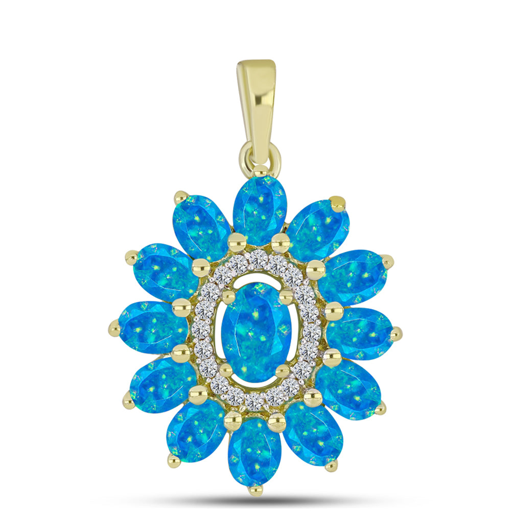 Pendente de Prata com Banho de Ouro com Opala Azul Paraib da Etiópia e Topázio Branco