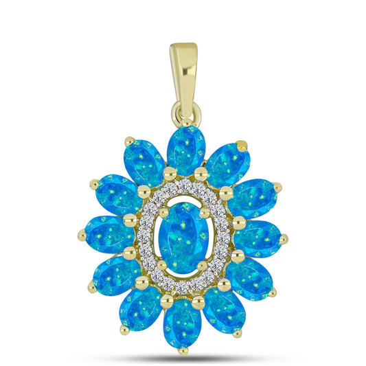 Pendente de Prata com Banho de Ouro com Opala Azul Paraib da Etiópia e Topázio Branco
