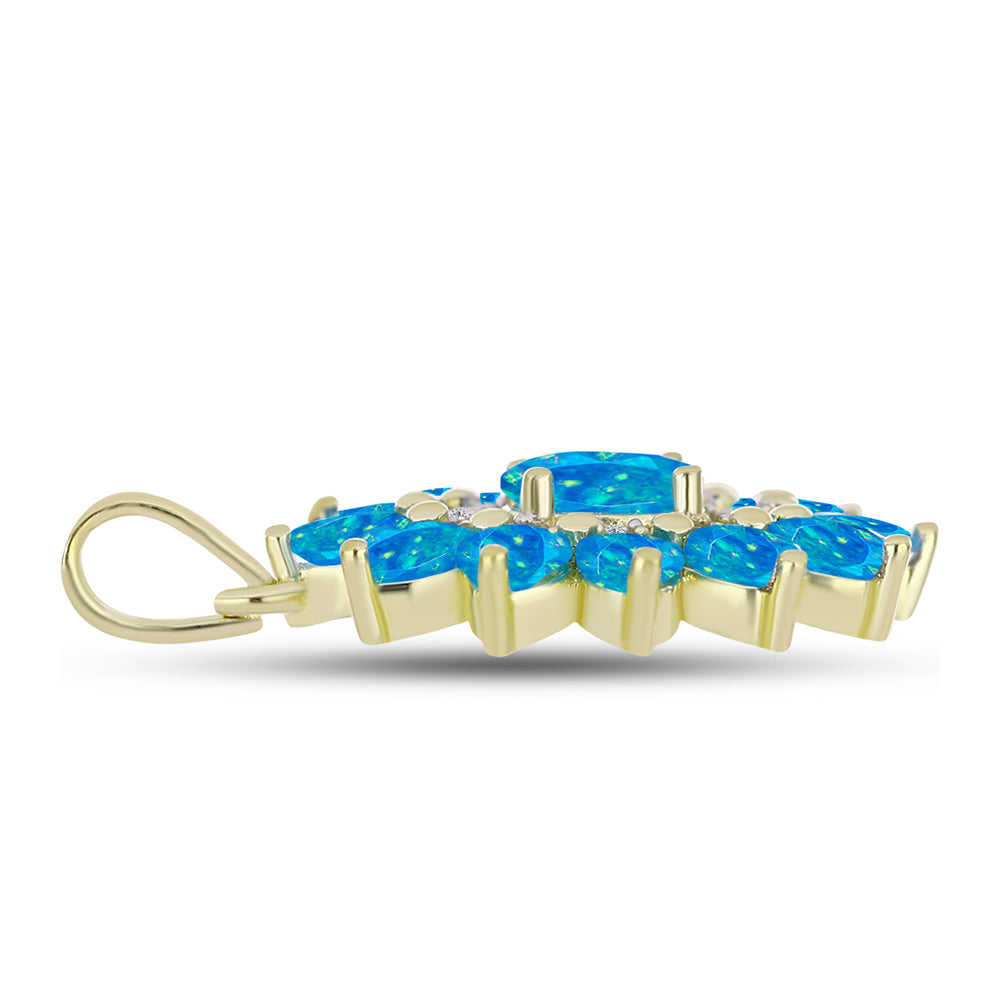 Pendente de Prata com Banho de Ouro com Opala Azul Paraib da Etiópia e Topázio Branco 2 