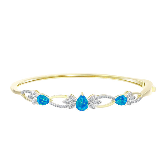 Pulseira de Prata com Banho de Ouro com Opala Azul Paraib da Etiópia e Topázio Branco  Contraste: Cabeca de Veado (800)
