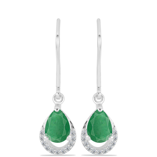 Brincos de Prata com Esmeralda do Brasil e Topázio Branco