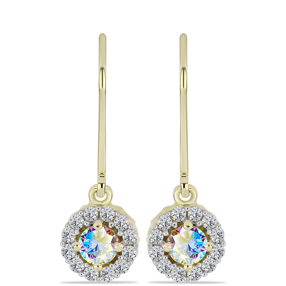 Brincos de Prata com Banho de Ouro com Moissanite efeito gelo e Topázio Branco 1 