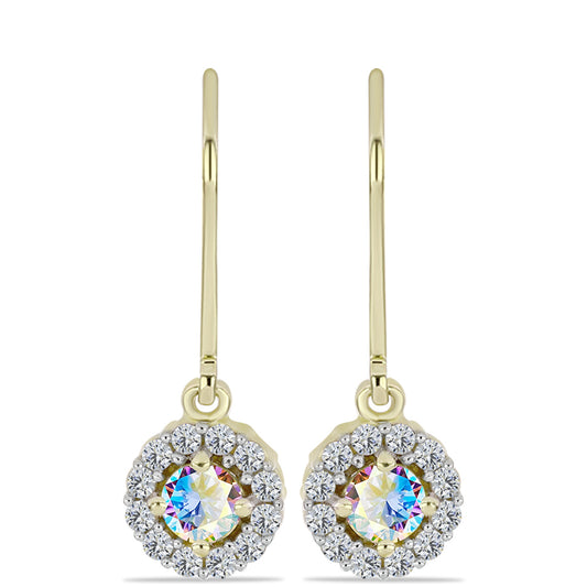Brincos de Prata com Banho de Ouro com Moissanite efeito gelo e Topázio Branco
