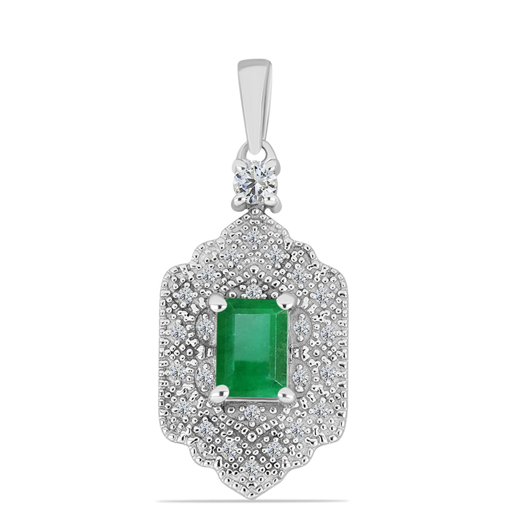 Pendente de Prata com Esmeralda do Brasil e Topázio Branco  Contraste: Cabeca de Veado (800) 1 