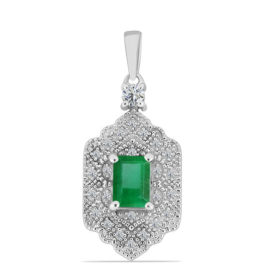 Pendente de Prata com Esmeralda do Brasil e Topázio Branco  Contraste: Cabeca de Veado (800)