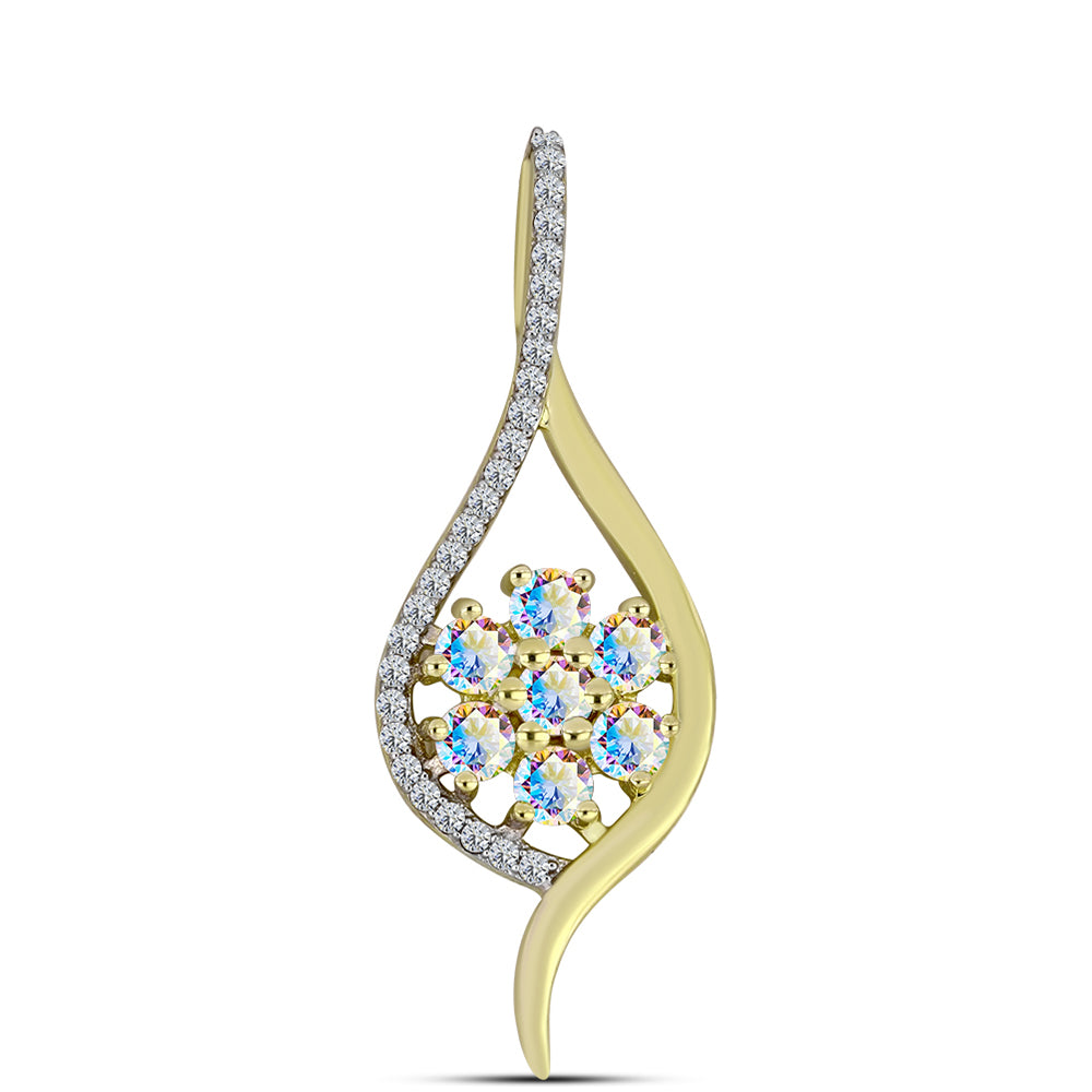 Pendente de Prata com Banho de Ouro com Moissanite efeito gelo e Topázio Branco