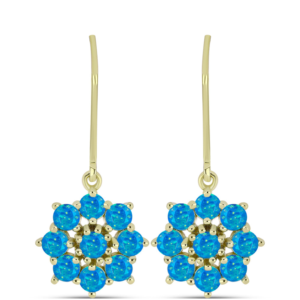 Brincos de Prata com Banho de Ouro com Opala Azul Paraib da Etiópia 1 