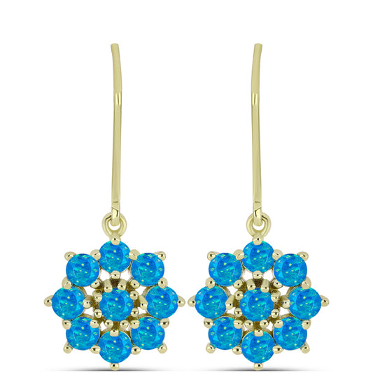 Brincos de Prata com Banho de Ouro com Opala Azul Paraib da Etiópia
