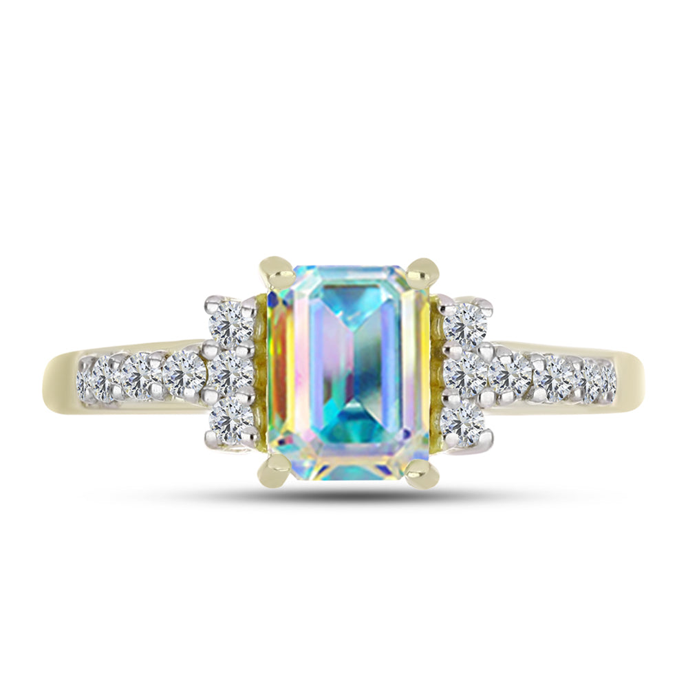 Anel de Prata com Banho de Ouro com Moissanite efeito gelo e Topázio Branco 1 