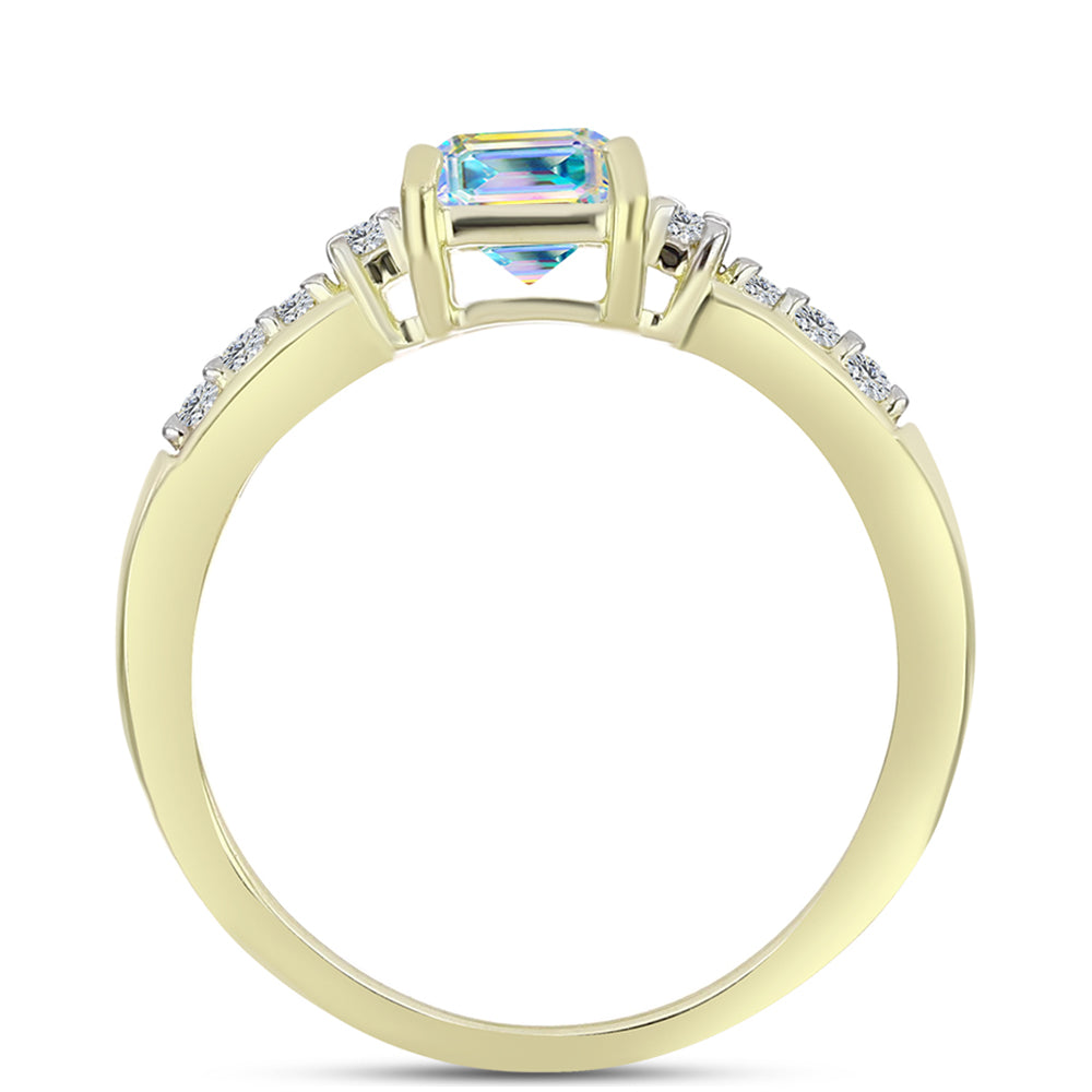 Anel de Prata com Banho de Ouro com Moissanite efeito gelo e Topázio Branco 2 