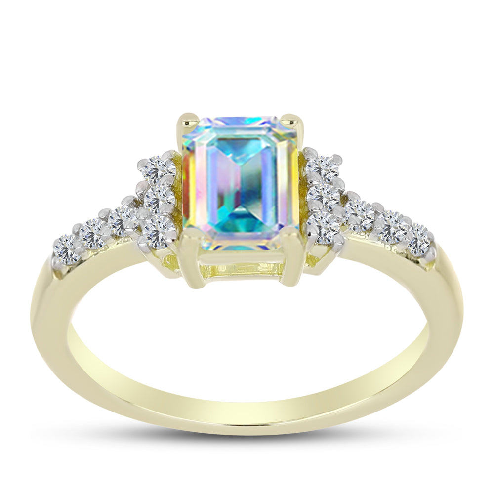 Anel de Prata com Banho de Ouro com Moissanite efeito gelo e Topázio Branco 3 