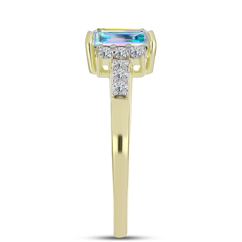Anel de Prata com Banho de Ouro com Moissanite efeito gelo e Topázio Branco