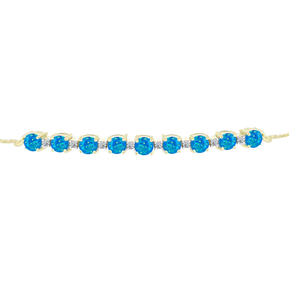 Pulseira de Prata com Banho de Ouro com Opala Azul Paraib da Etiópia e Topázio Branco  Contraste: Cabeca de Veado (800)