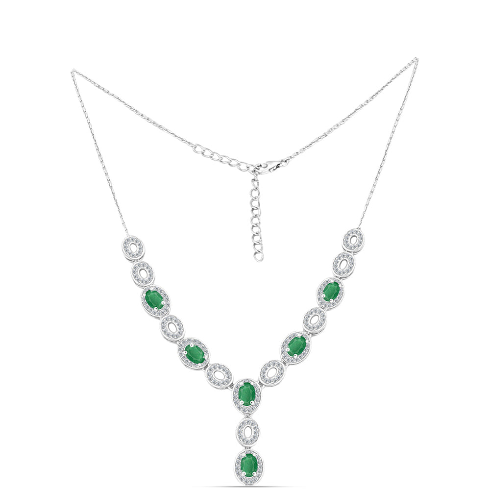 Colar de Prata com Esmeralda do Brasil e Topázio Branco  Contraste: Cabeca de Veado (800)