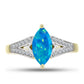 Anel de Prata com Banho de Ouro com Opala Azul Paraib da Etiópia e Topázio Branco  Contraste: Cabeca de Veado (800)