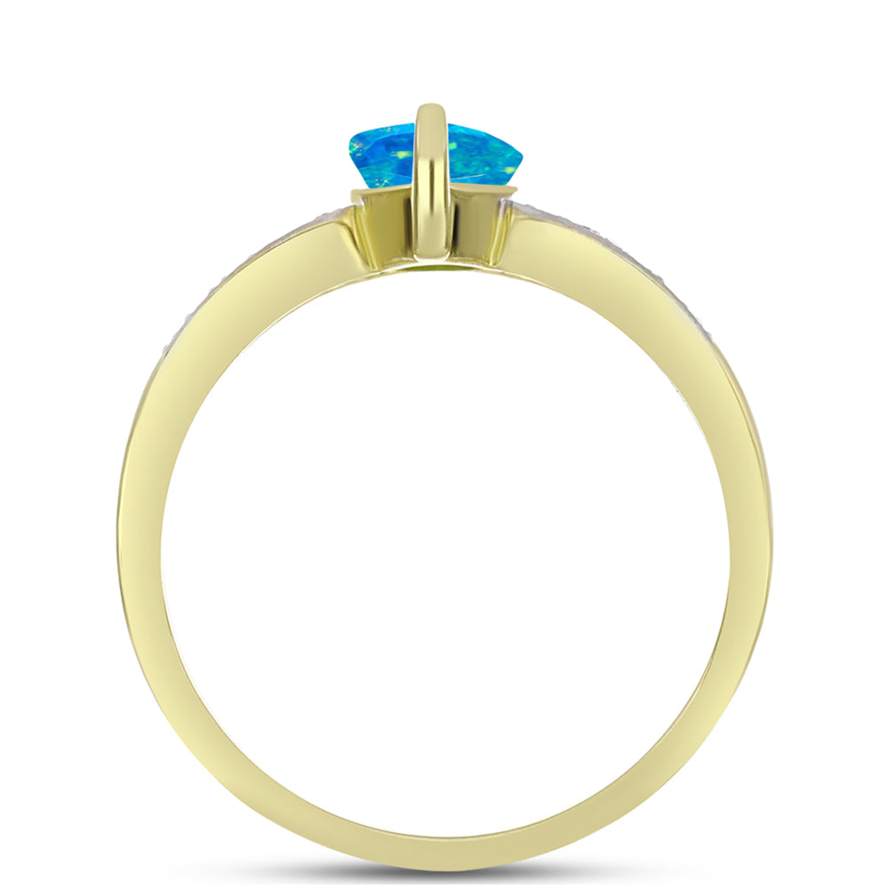Anel de Prata com Banho de Ouro com Opala Azul Paraib da Etiópia e Topázio Branco  Contraste: Cabeca de Veado (800) 2 