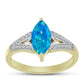 Anel de Prata com Banho de Ouro com Opala Azul Paraib da Etiópia e Topázio Branco  Contraste: Cabeca de Veado (800)