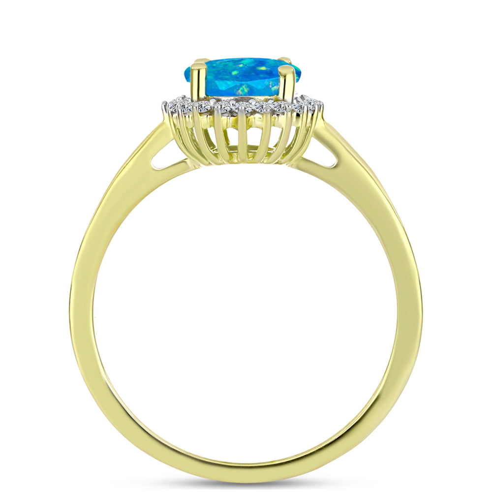Anel de Prata com Banho de Ouro com Opala Azul Paraib da Etiópia e Topázio Branco