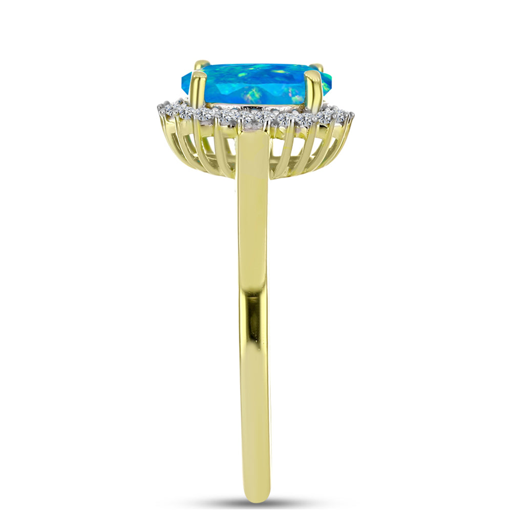 Anel de Prata com Banho de Ouro com Opala Azul Paraib da Etiópia e Topázio Branco