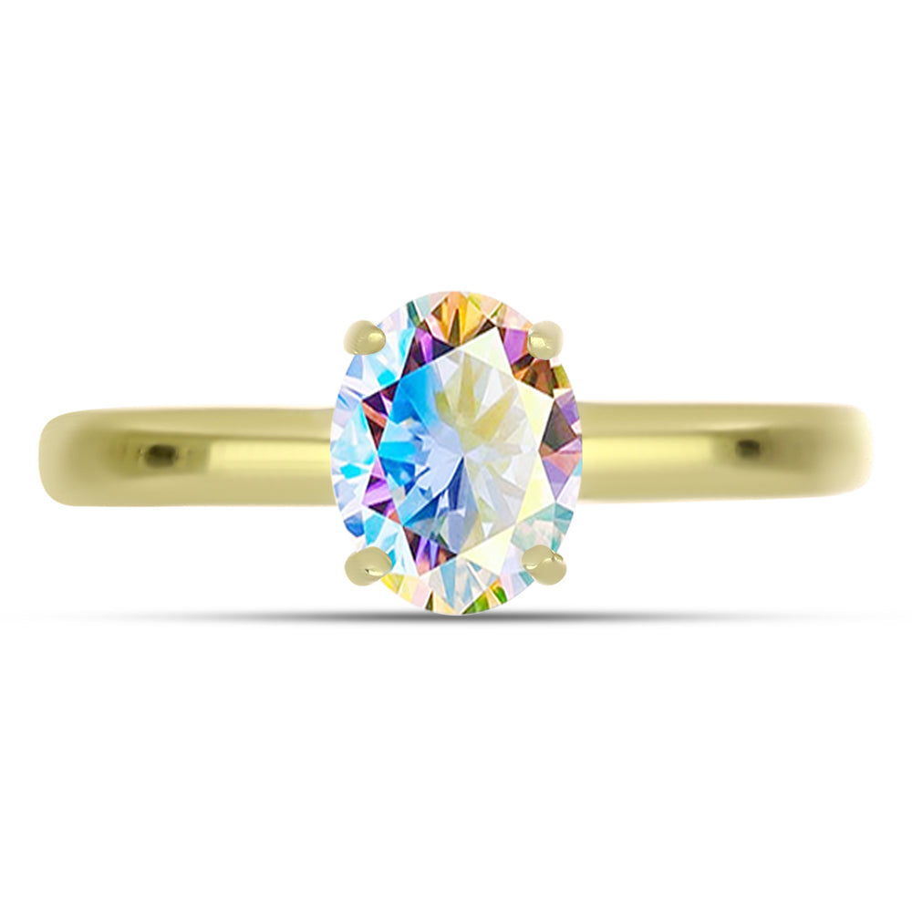 Anel de Prata com Banho de Ouro com Moissanite efeito gelo