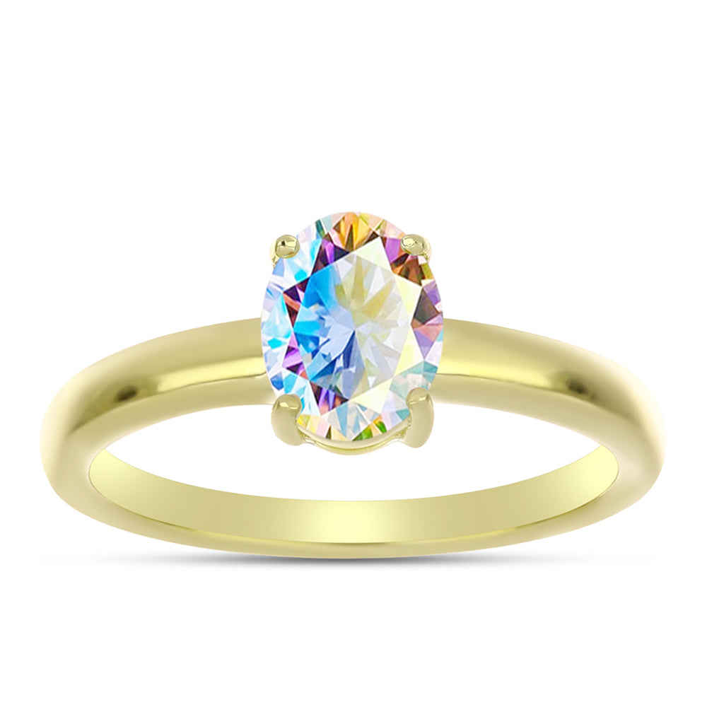 Anel de Prata com Banho de Ouro com Moissanite efeito gelo