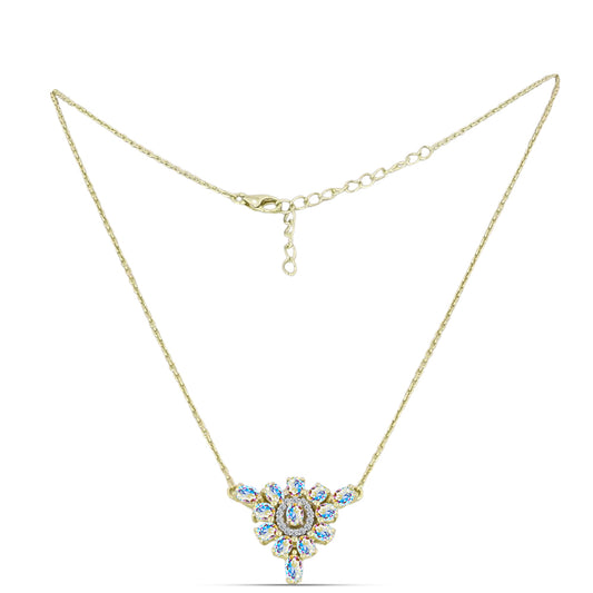 Colar de Prata com Banho de Ouro com Moissanite efeito gelo e Topázio Branco  Contraste: Cabeca de Veado (800)