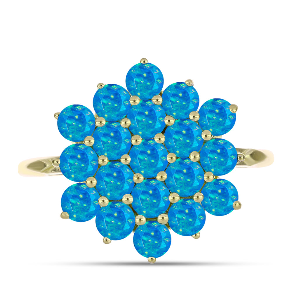 Anel de Prata com Banho de Ouro com Opala Azul Paraib da Etiópia  Contraste: Cabeca de Veado (800)