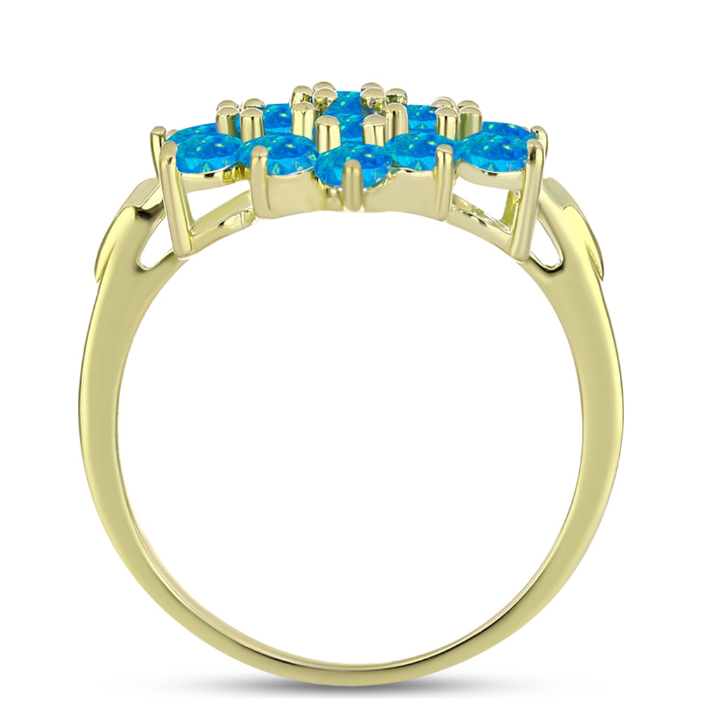 Anel de Prata com Banho de Ouro com Opala Azul Paraib da Etiópia  Contraste: Cabeca de Veado (800)