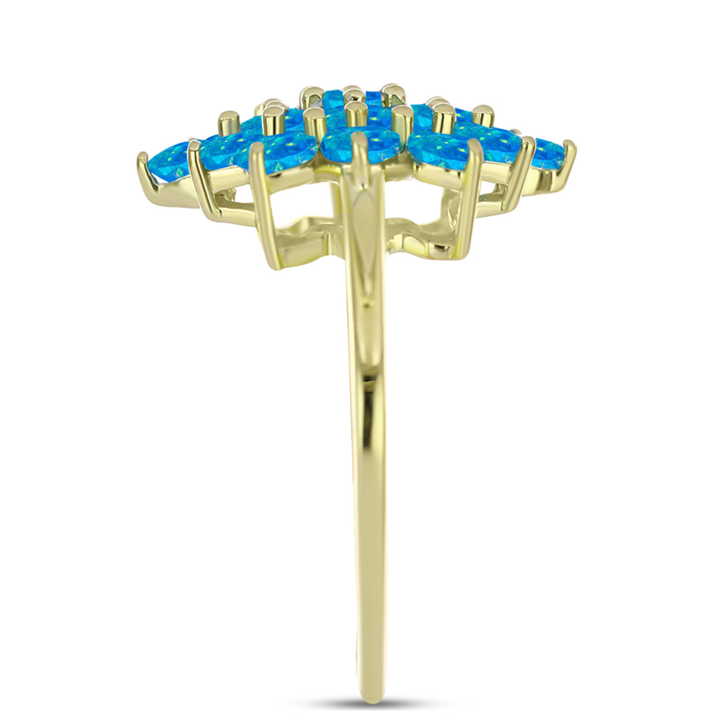 Anel de Prata com Banho de Ouro com Opala Azul Paraib da Etiópia  Contraste: Cabeca de Veado (800) 4 