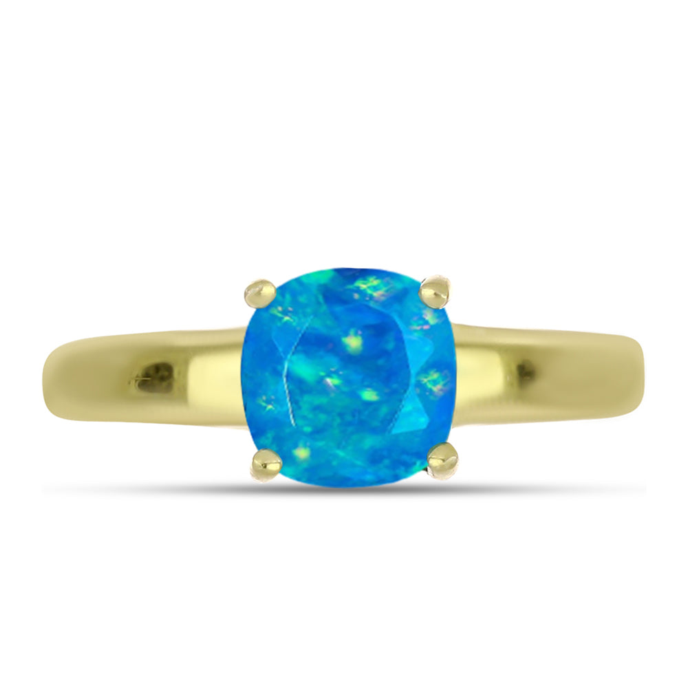 Anel de Prata com Banho de Ouro com Opala Azul Paraib da Etiópia 1 