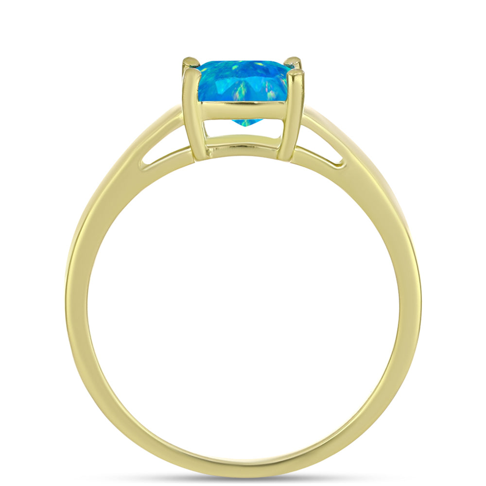 Anel de Prata com Banho de Ouro com Opala Azul Paraib da Etiópia 2 